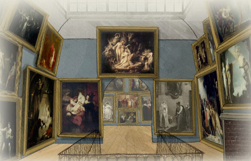 The digital recreation of the 1796 Shakespeare Gallery on What Jane Saw from the University of Texas at Austin (all screenshots by the author for Hyperallergic)
