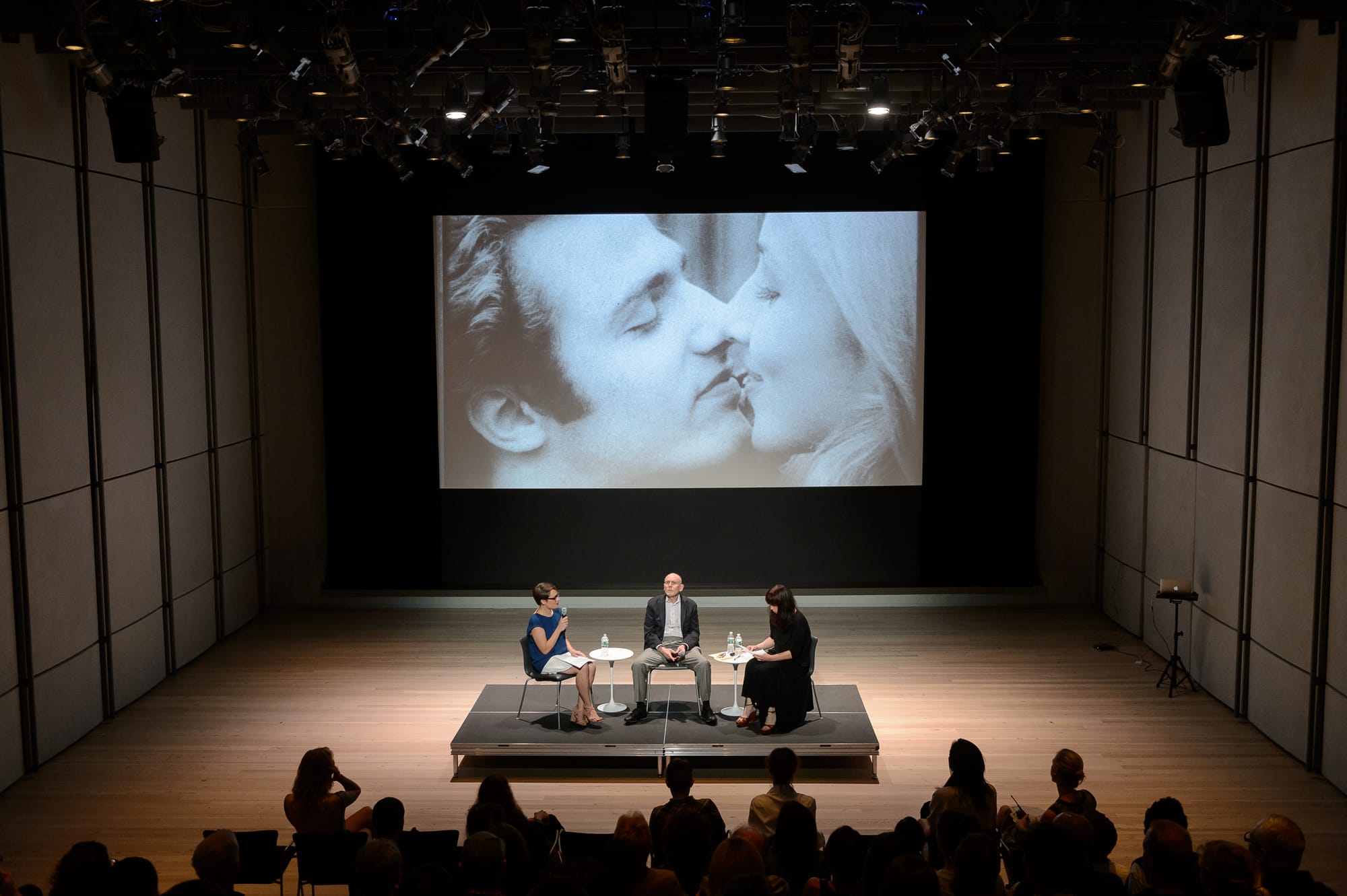 Conversation with Alex Bag, Bruce Jenkins, and Claire Henry following a screening of Andy Warhol’s film Soap Opera (1964) in the Laurie M. Tisch Education Center, 2015. Photo by Filip Wolak