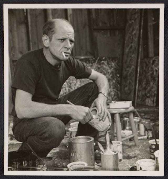 Rudy Burckhardt, "Jackson Pollock holding a can of paint" (1950) (courtesy of the Archives of American Art, Smithsonian Institution) 