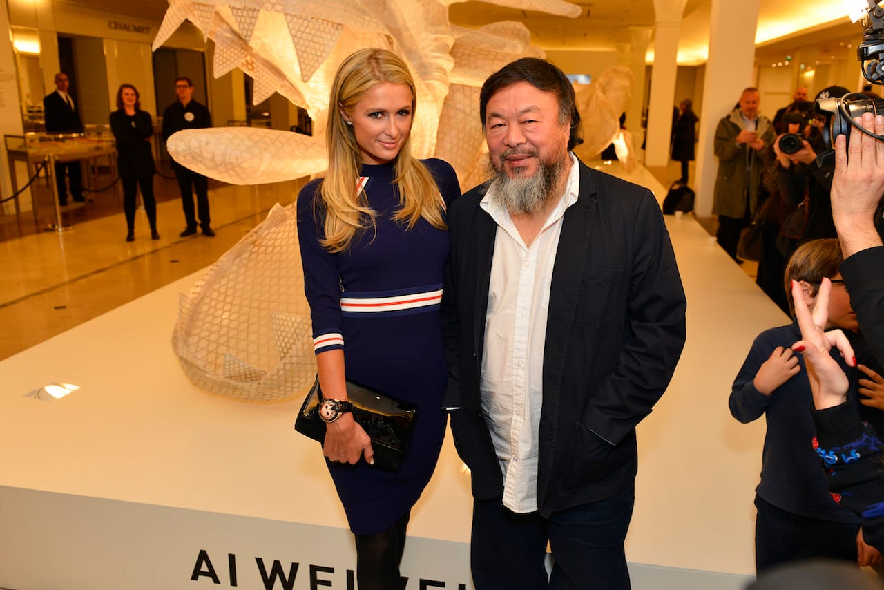 Ai Weiwei and Paris Hilton at the opening of Ai's 'Er Xi, Air de jeux' at Le Bon Marché Rive Gauche (photo © Say Who, courtesy Le Bon Marché)