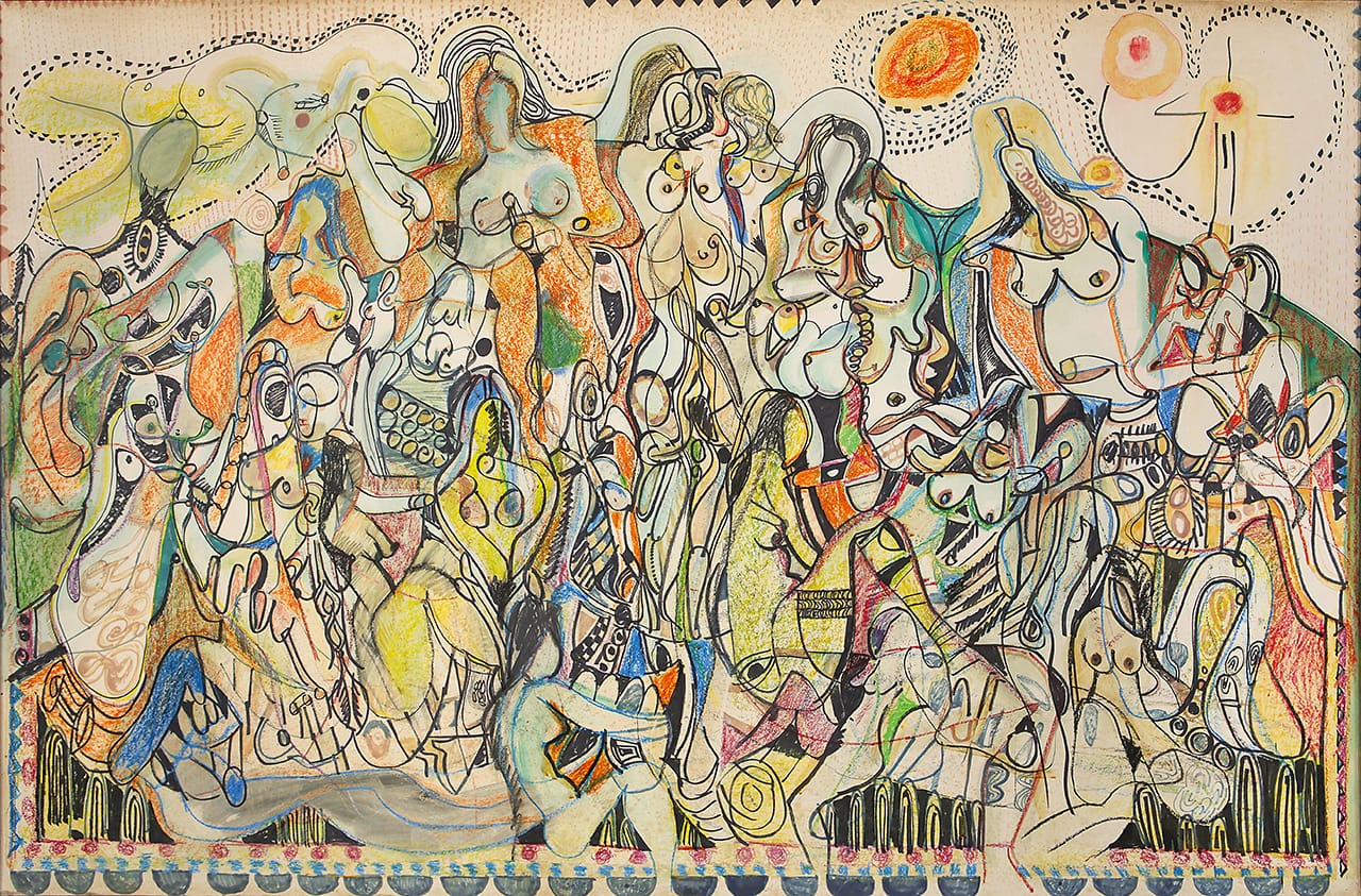 Avinash Chandra, "Untitled" (1963), acrylic, watercolor, pastel, and marker on paper pasted on masonite board, 47 x 71.5 inches (all images courtesy DAG Modern)