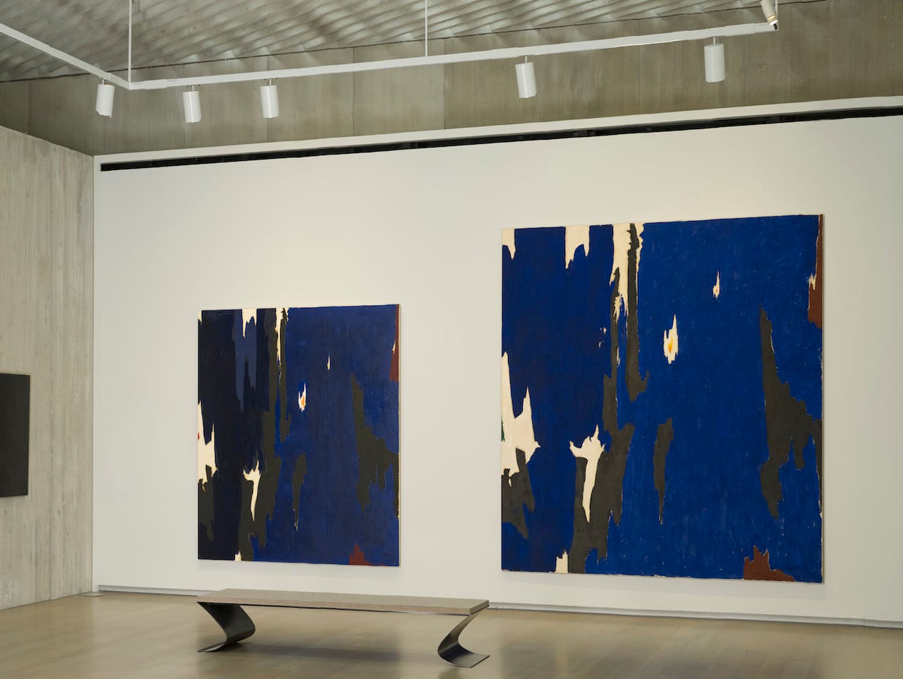 Installation view of 'Repeat/Recreate' at the Clyfford Still Museum with "PH-268" (1955, left, Clyfford Still Museum © City and County of Denver" and "PH-921" (1955, right, Clyfford Still Museum © City and County of Denver) (all photos courtesy the Clyfford Still Museum unless indicated otherwise)