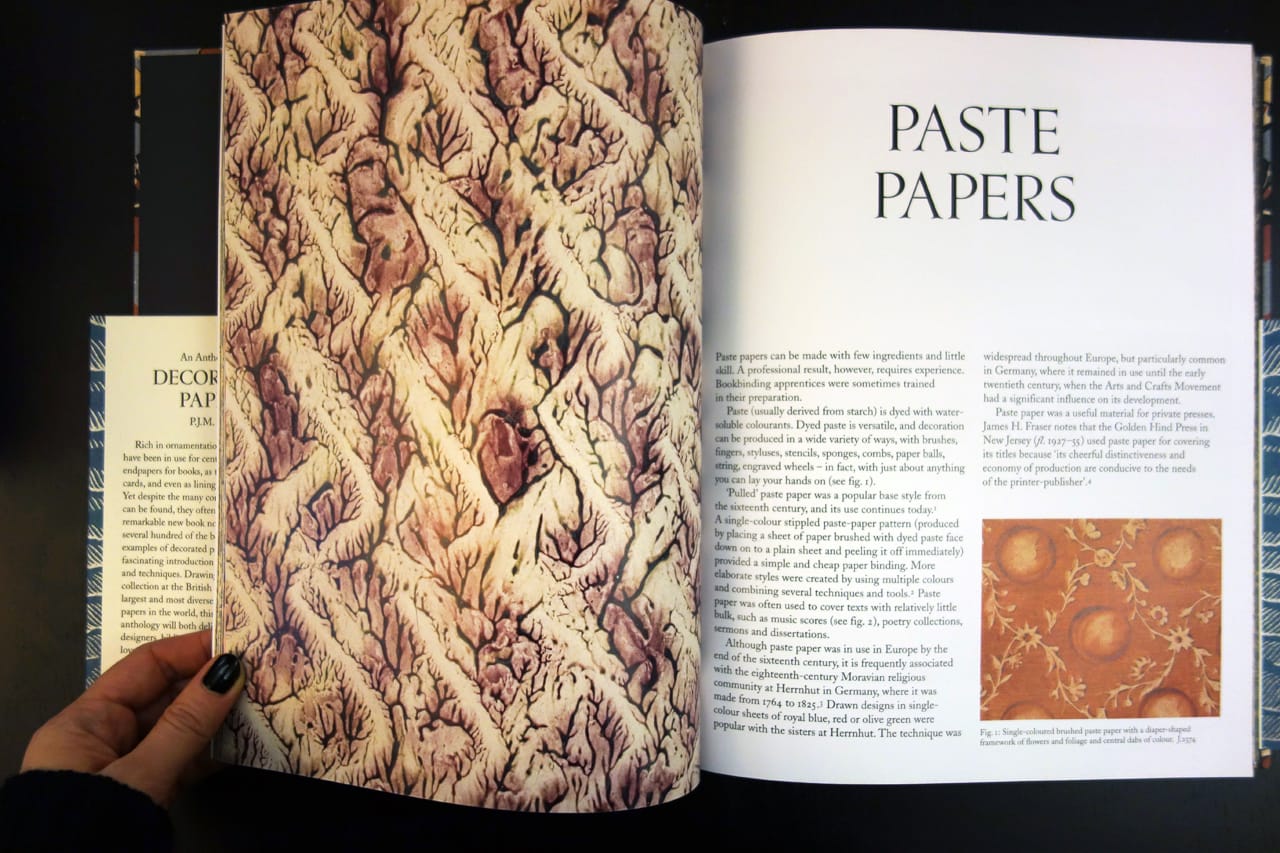 Pages from 'An Anthology of Decorated Papers' (photo of the book for Hyperallergic)