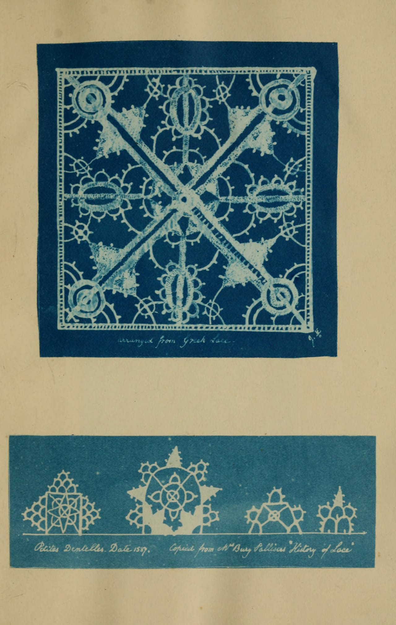 From Julia Herschel's "A Handbook of Greek Lace Making" (1870), published by R. Barrett & Sons