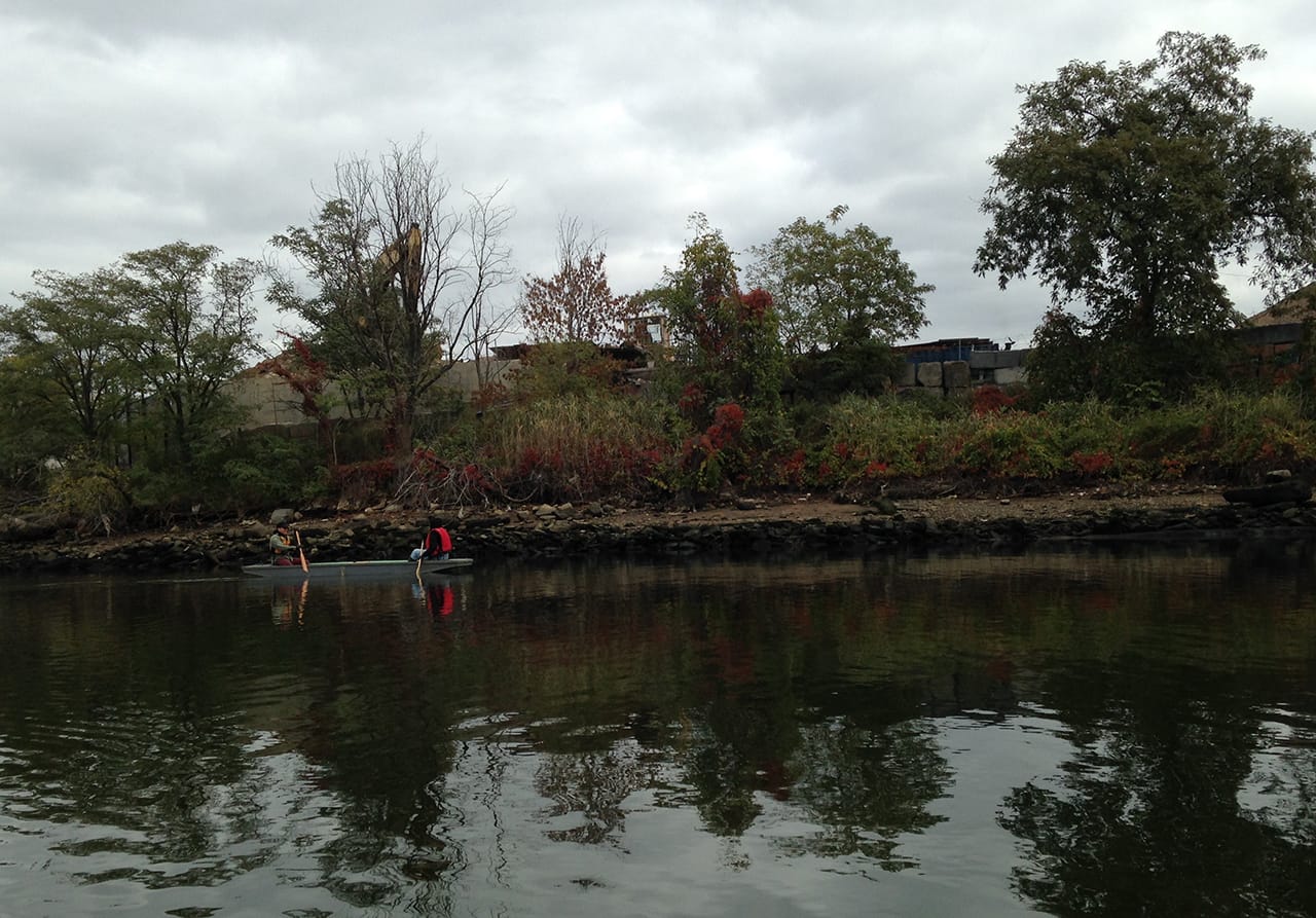 Artists Dylan Gauthier and Aviva Rahmani on Newtown Creek (click to enlarge)