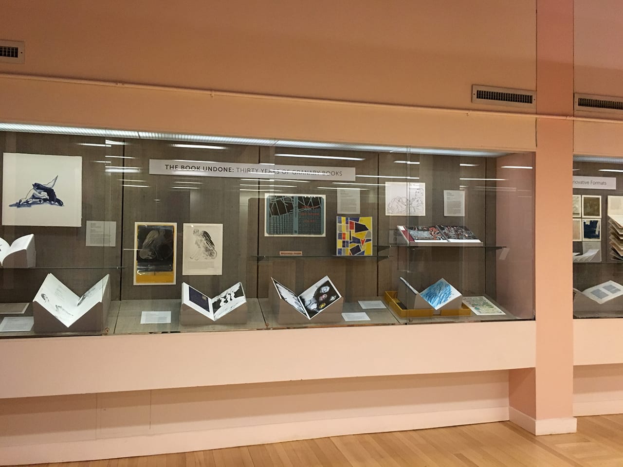 Installation view, 'The Book Undone: Thirty Years of Granary Books' at Columbia's Rare Book & Manuscript Library (photo by the author for Hyperallergic)
