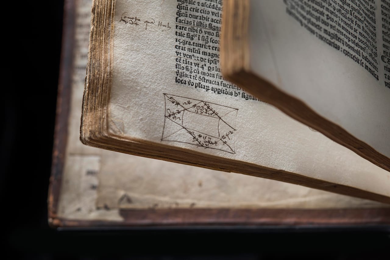 A horoscope chart jotted by John Dee in the margin of an ancient treatise on the power and influence of the heaves. (Claudius Ptolemy, 'Quadriparti,' published Venice, 1519) (© Royal College of Physicians / John Chase)