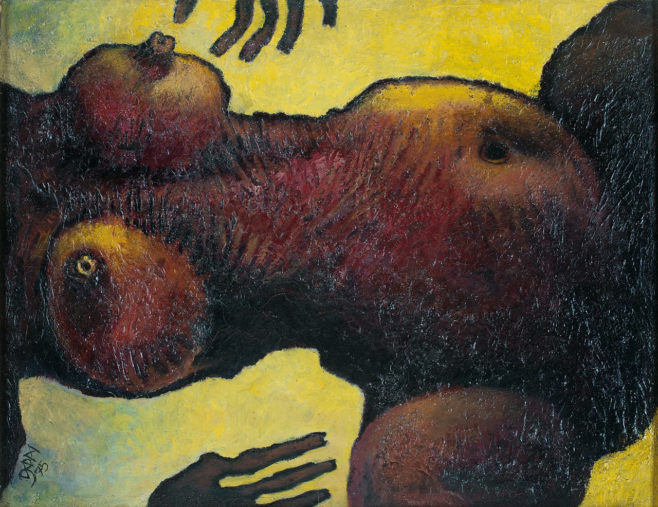 Prokash Karmakar, "Untitled" (1975), oil on mulberry tissue pasted on plywood, 15.5 x 20 inches