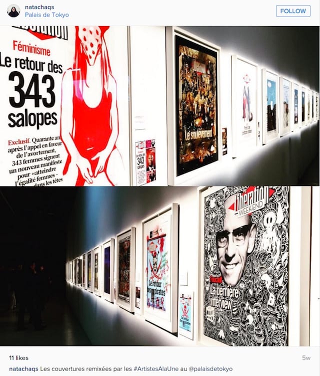 Works from 'Artistes à la une' on view at the Palais de Tokyo (photo by @natachaqs/Instagram)