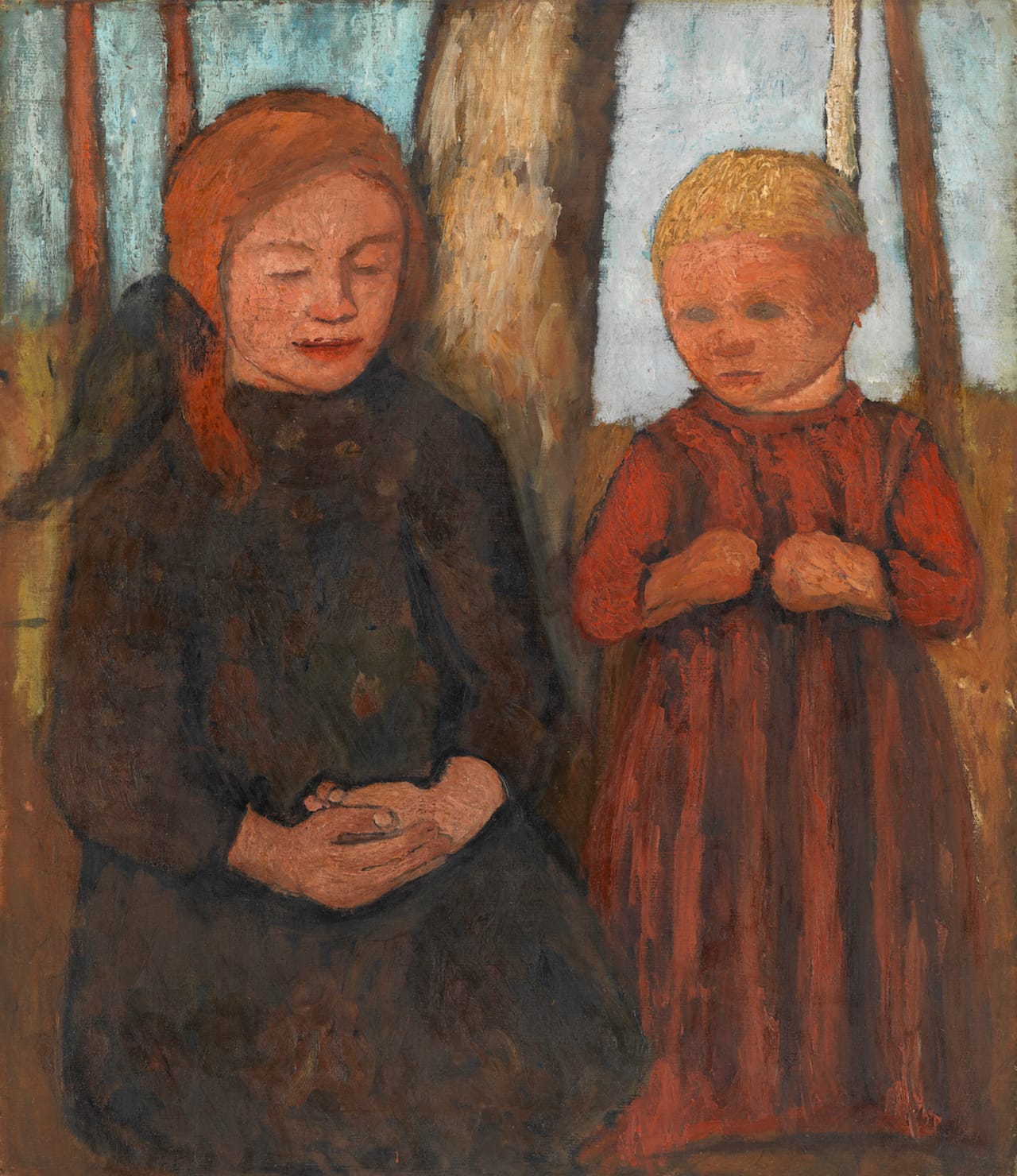 PMBKneelingGirlChildInFrontofTreeTrunks BSW596