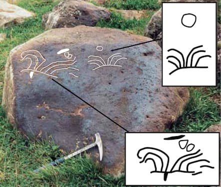 Petroglyphs depicting the Porak volcano eruption in the Syunik region of Armenia (click to enlarge)