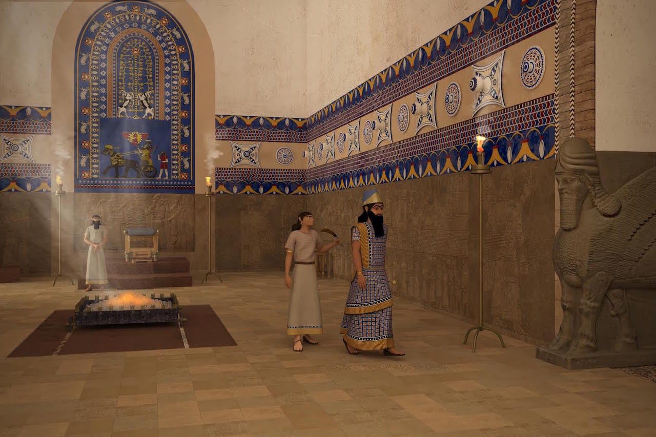 The recreated throne room of the Palace of Ashurnasirpal II from the “Nimrud Rising” immersive virtual reality project (courtesy of Learning Sites, Inc. and the Antiquities Coalition)
