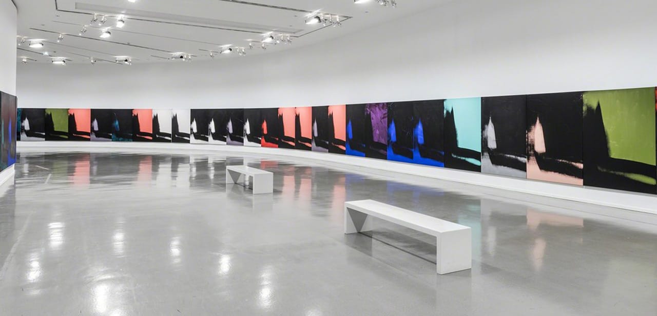 Installation view of 'Warhol Unlimited' with selections from Andy Warhol's “Shadows” (1978–79) (photo by Pierre Antoine, courtesy the Musée d'art moderne de la Ville de Paris