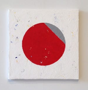 Paul D’Agostino, "À" (2016), oil and acrylic on canvas 12 x12 inches (photo by the author for Hyperallergic)