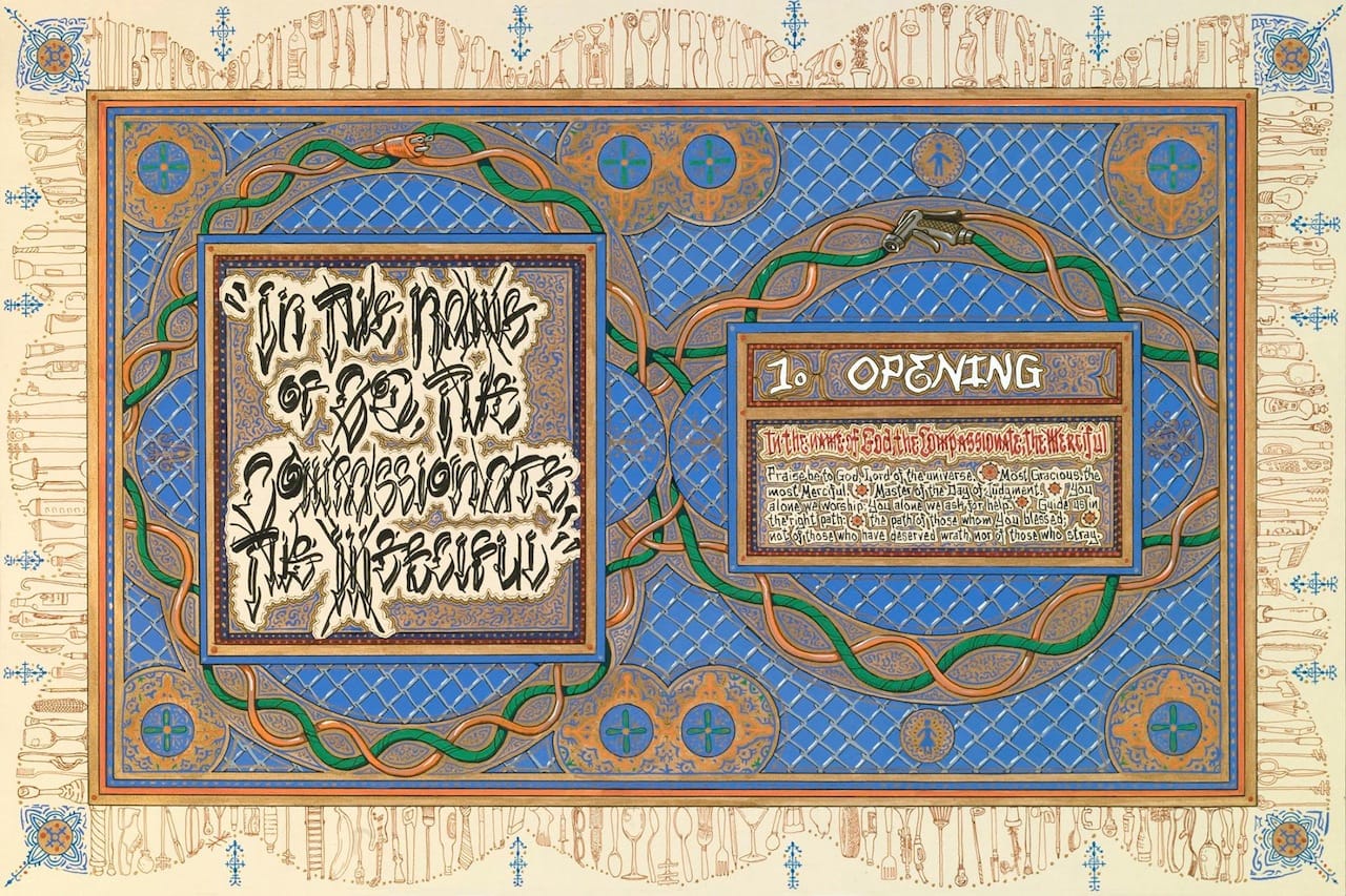 Sandow Birk, Sura 1 of "American Qur'an" (via facebook)