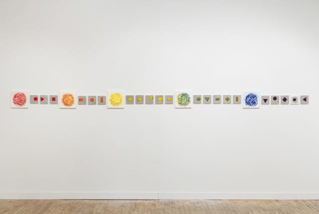 Paul D’Agostino, "Chromatic Alphabet" (2013-2015), series of 26 pieces, oil and acrylic on panel, 5 panels: 10 x10 inches, 21 panels: 5 x 5 inches (photo courtesy Life on Mars)