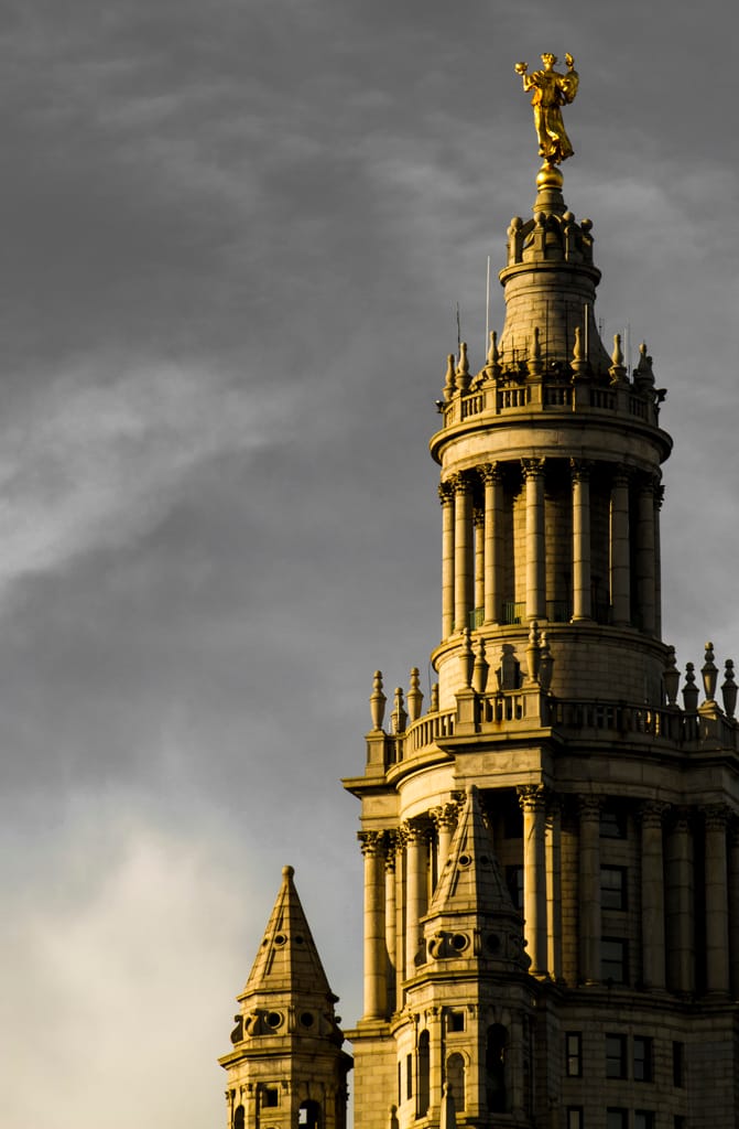 "Civic Fame" on the Municipal Building (photo by Jack Zalium/Flickr)