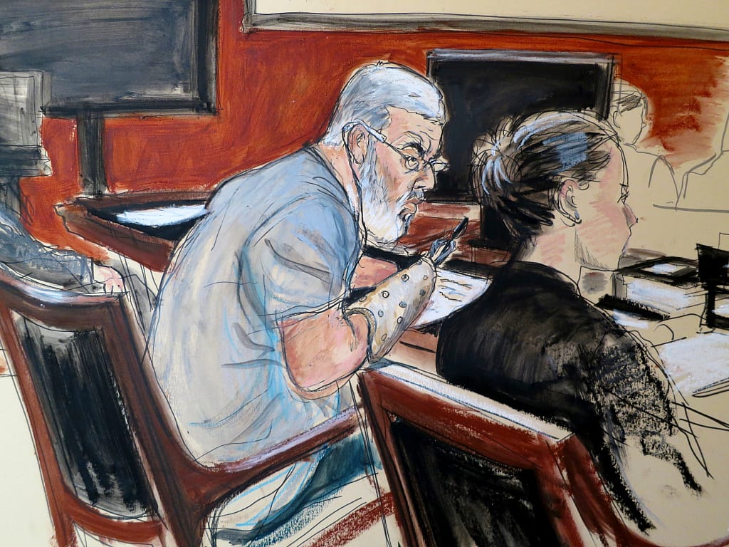Abu Hamza trial, Manhattan Federal Court (May 7, 2014), illustrated by Elizabeth WIlliams (courtesy Library of Congress Prints and Photographs Division)