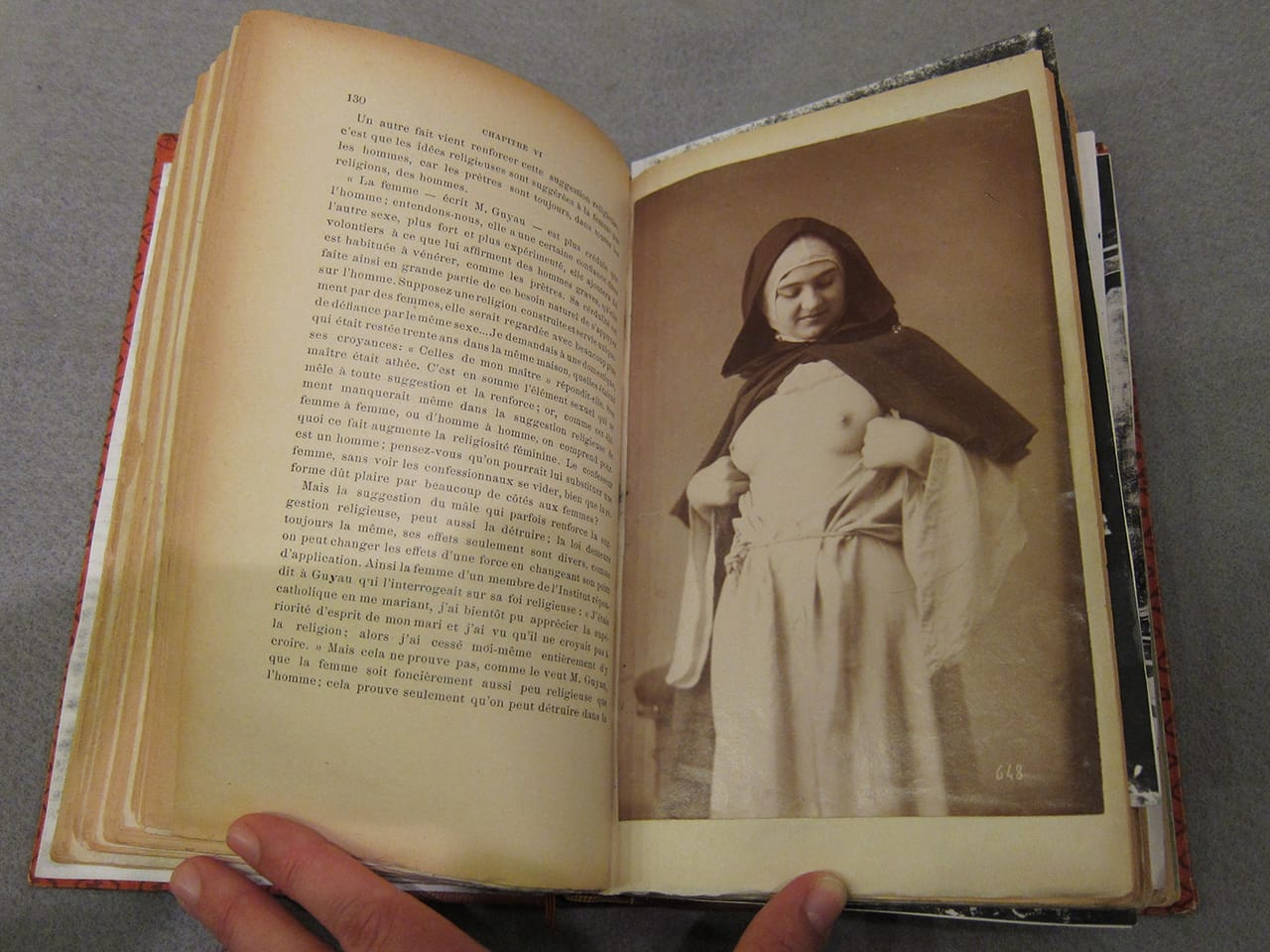Photograph inserted into a copy of Cesare Lombroso's "La femme criminelle et la prostitue" (1896)