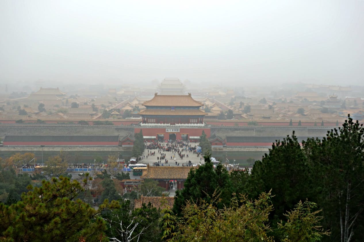 Aerial view of the Forbidden City (photo by the author for Hyperallergic)