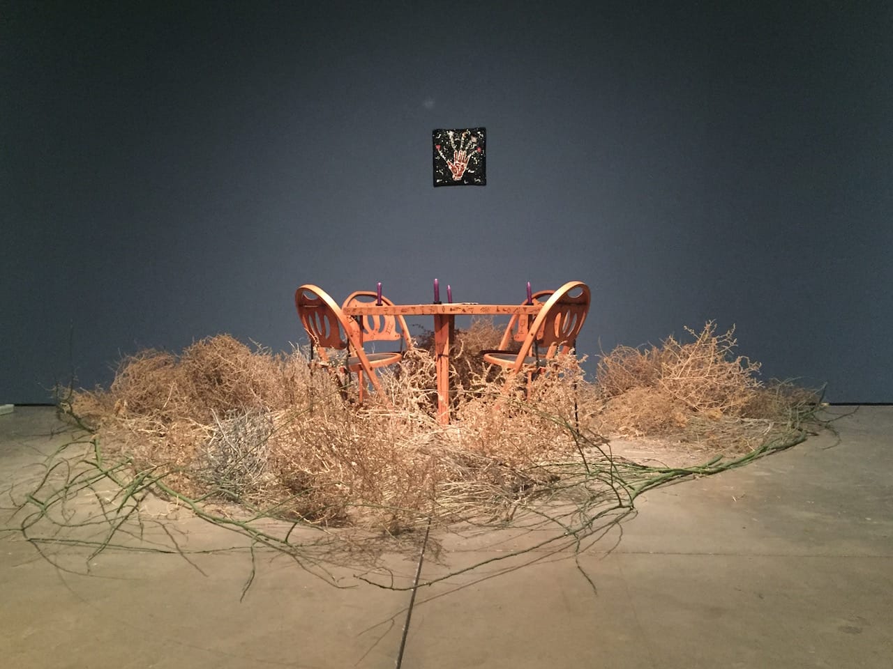 Installation view, Betye Saar, "House of Fortune" (1988), table and four chairs, table 27”H x 30” x 30”, four chairs, each 39” x 17-1/4” x 16”