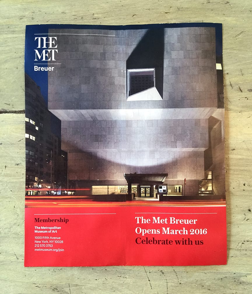 Front cover of the official membership mailer from THE MET Breuer