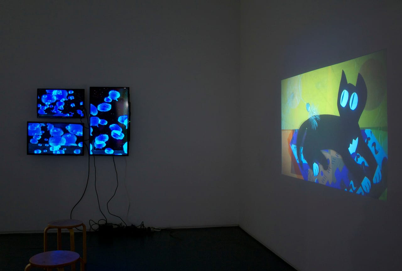 Adam Schecter', "Study for Satelites 3" (2015), and Melissa Brown, "Gamer Changer" (2016). Image courtesy the Klaus Von Nichtssagend Gallery. 