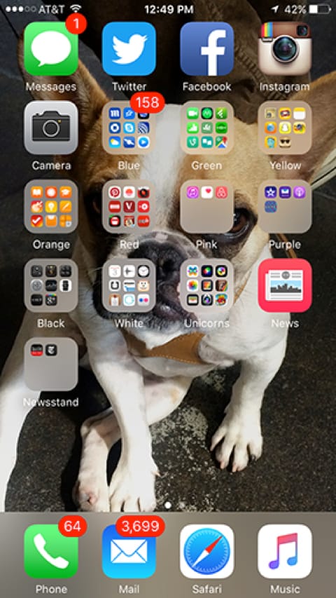 My iPhone's apps, organized by color