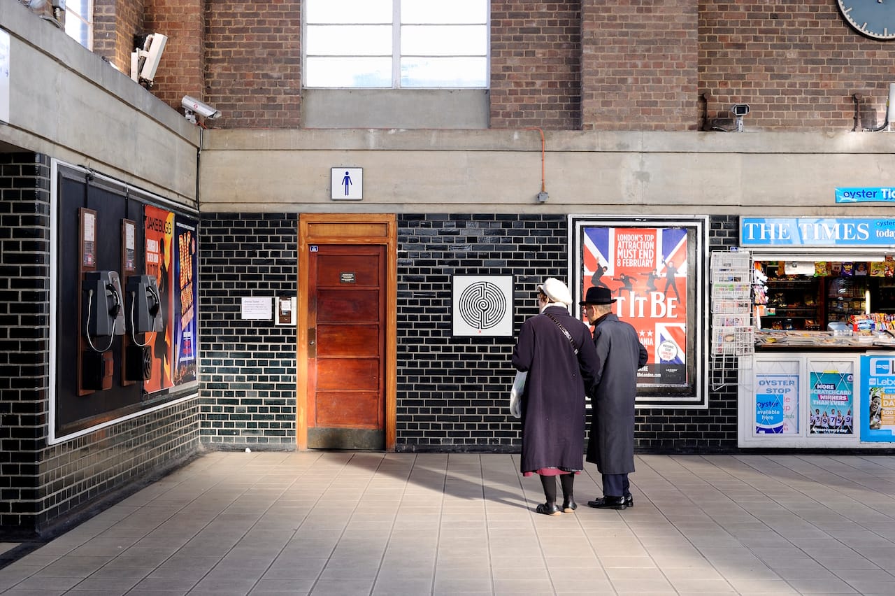 One of Mark Wallinger's Labyrinth prints will be on display in Out There. Labyrinth, Mark Wallinger, Network wide London Underground, Commissioned by Art on the Underground, 2013. Photo: Thierry Bal