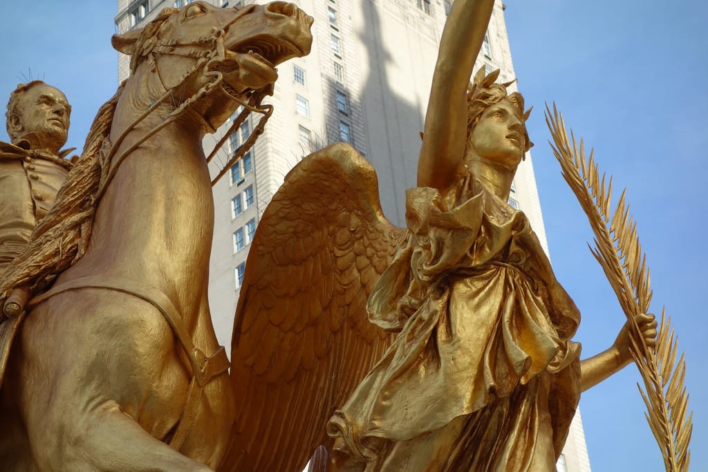 Statue of William Tecumseh Sherman in Grand Army Plaza, Manhattan (photo by the author for Hyperallergic)
