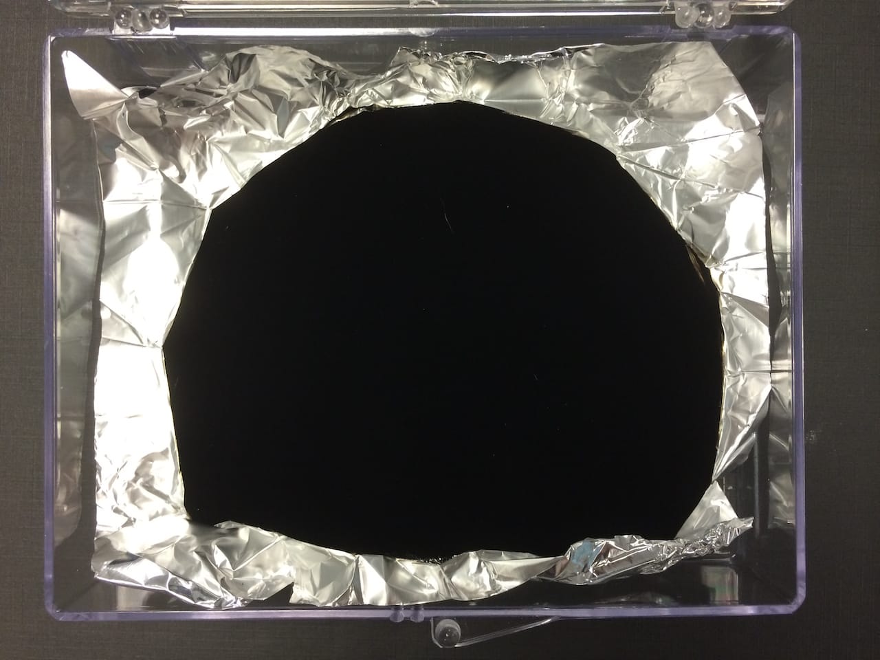 Aluminium foil coated in Vantablack (image via Wikipedia) 
