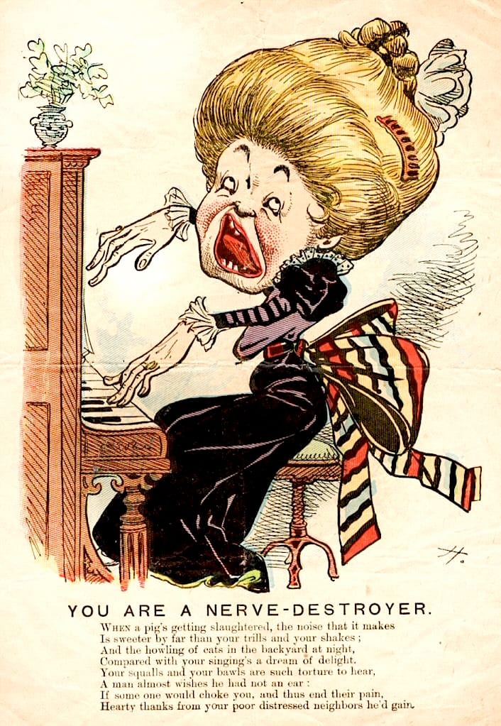 A 19th-century vinegar valentine for a "nerve-destroyer" (via National Museum of Play)