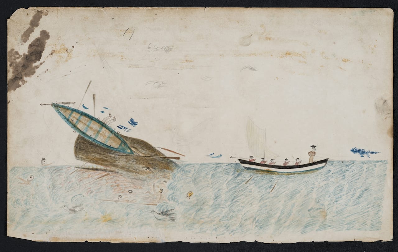 Illustration from a 19th-century whaling logbook (courtesy Martha’s Vineyard Museum)
