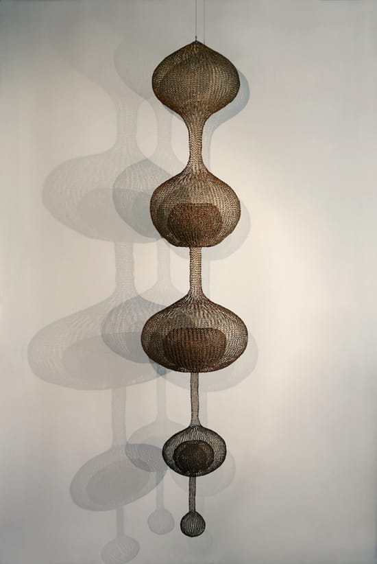 Ruth Asawa, "Untitled [S.143, Hanging Five-Lobed, Multi-Layered Continuous Form within a Form]" (1996), Oxidized copper wire, 96 x 21 x 21 in. (© Estate of Ruth Asawa Estate of Ruth Asawa, courtesy Christie’s Photo: Laurence Cuneo © 2015, via hauserwirth.com)