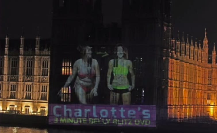 An advertisement for a fitness DVD, projected last January