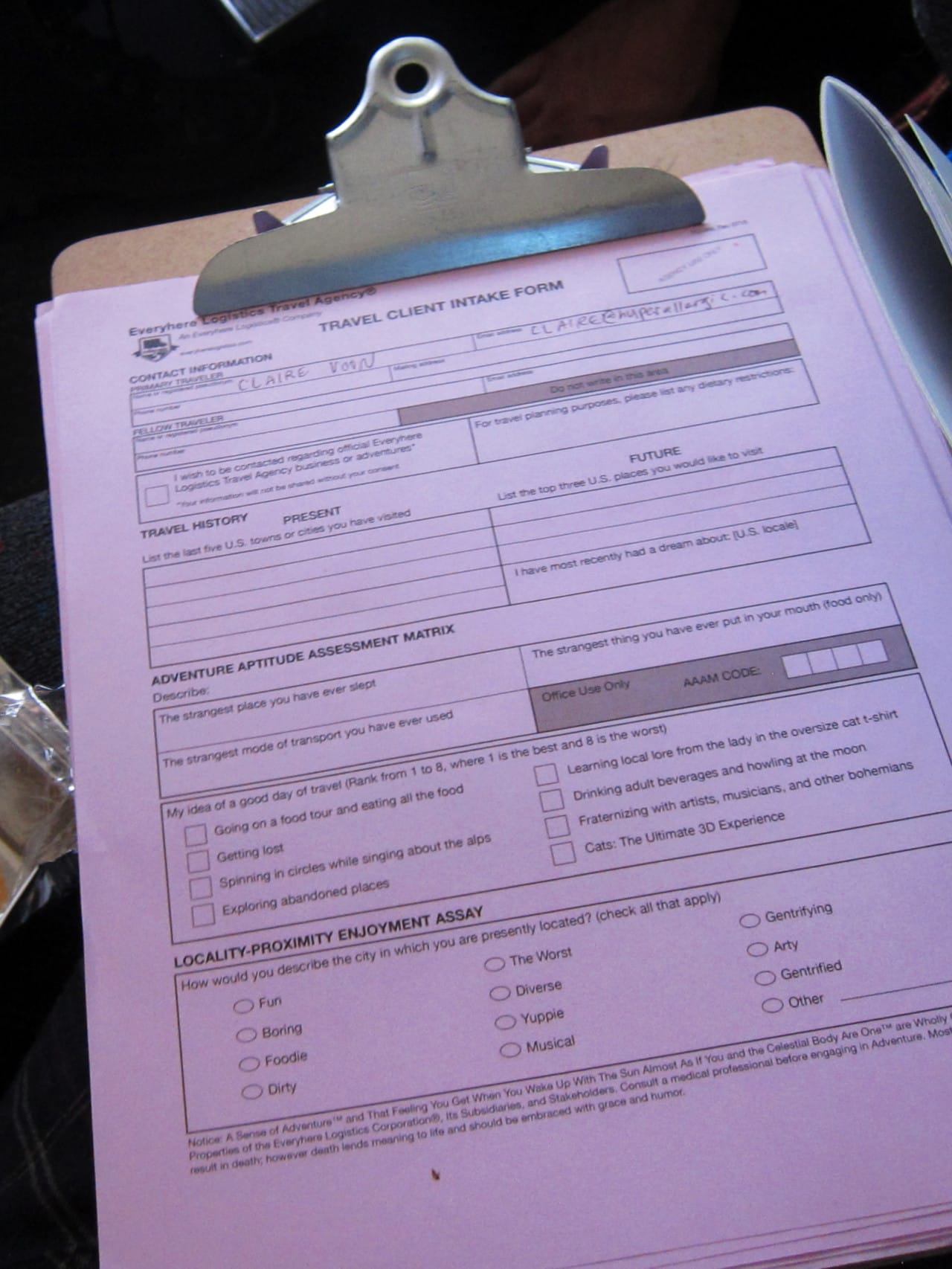 Jonah Levy, survey for "Everyhere Northeast Travel Agency" (click to enlarge)