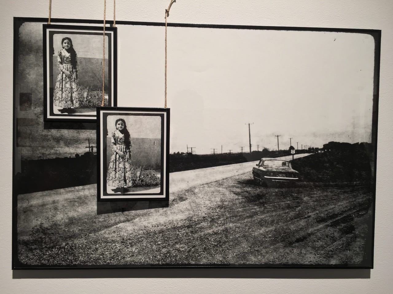 Al Dowayan, "Solitary Car" (3 pieces) (2015), canvas, photo, string, 75 x 51 cm