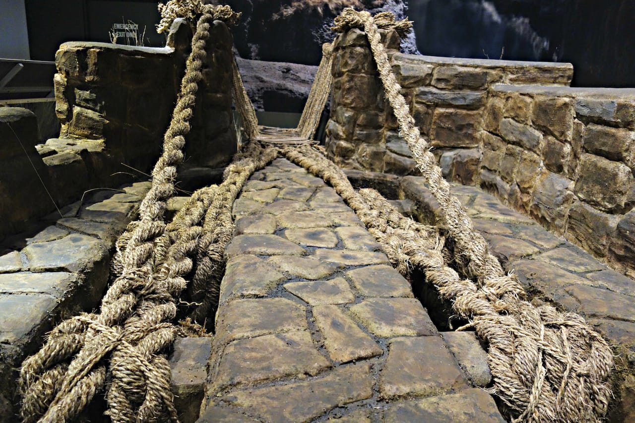 The Inca rope bridge in 'The Great Inka Road: Engineering an Empire' at the National Museum of the American Indian in Washington, DC
