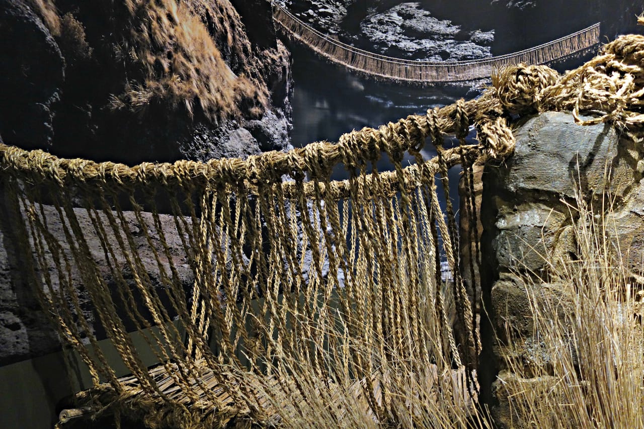 The Inca rope bridge in 'The Great Inka Road: Engineering an Empire' at the National Museum of the American Indian in Washington, DC