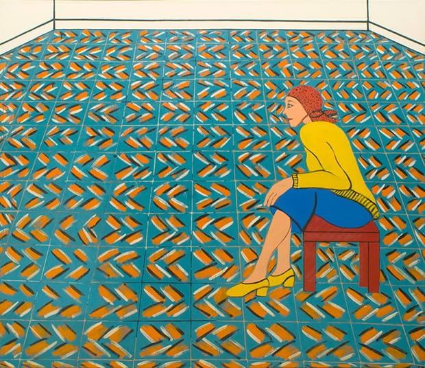 Joan Brown, “Woman Waiting in a Theater Lobby” (1975) (via cb1gallery.com)