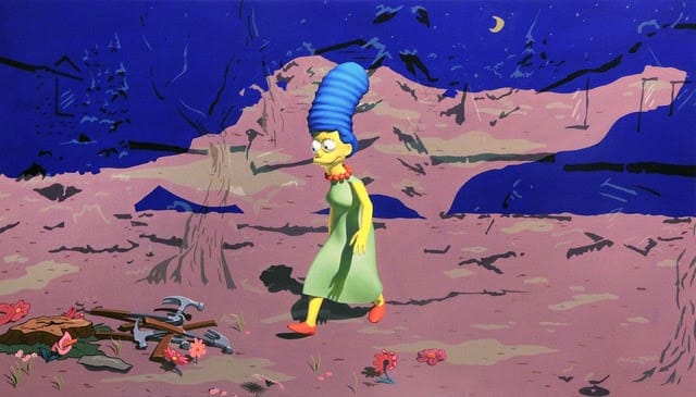 Chason Matthams, "When I survey the glorious cross, Fabelar's 3D Marge Simpson with 'Jeff and some Aliens' background" (2015) (image courtesy of Thierry Goldberg Gallery)