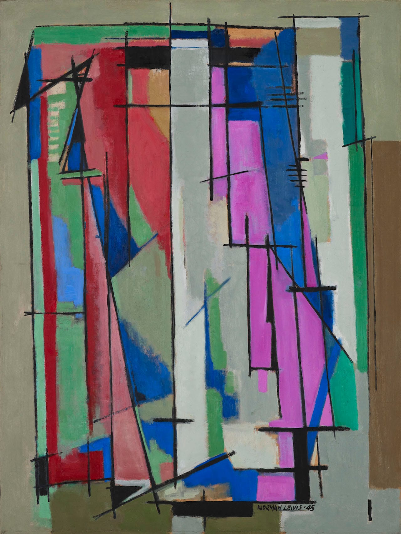 Norman Lewis, "Composition I" (1945), oil on canvas, 40 x 24 in (The Thompson Collection, Indianapolis, Indiana; © Estate of Norman W. Lewis; courtesy of Michael Rosenfeld Gallery LLC, New York, NY)