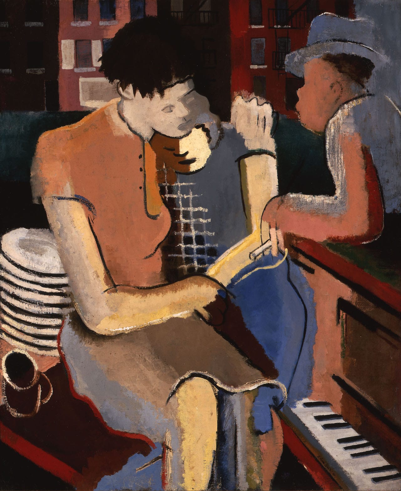 Norman Lewis, "The Dispossessed (Family)" (1940), oil on canvas, 36 x 30 in (The Harmon and Harriet Kelley Foundation for the Arts; © Estate of Norman W. Lewis; courtesy of Michael Rosenfeld Gallery LLC, New York, NY)