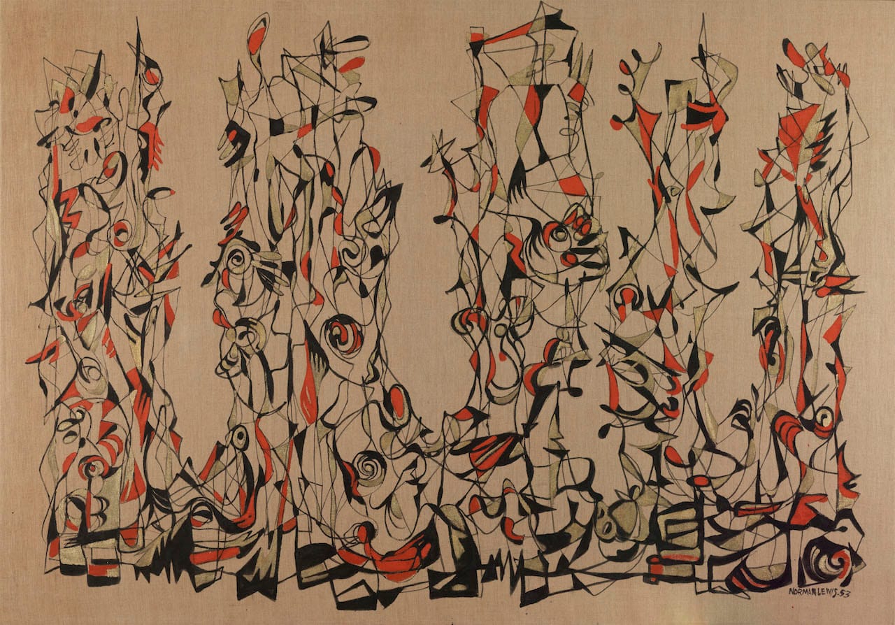 Norman Lewis, title unknown (1953), oil and metallic paint on canvas, 41 1/2 x 71 in (© Estate of Norman W. Lewis; courtesy of Michael Rosenfeld Gallery LLC, New York, NY)