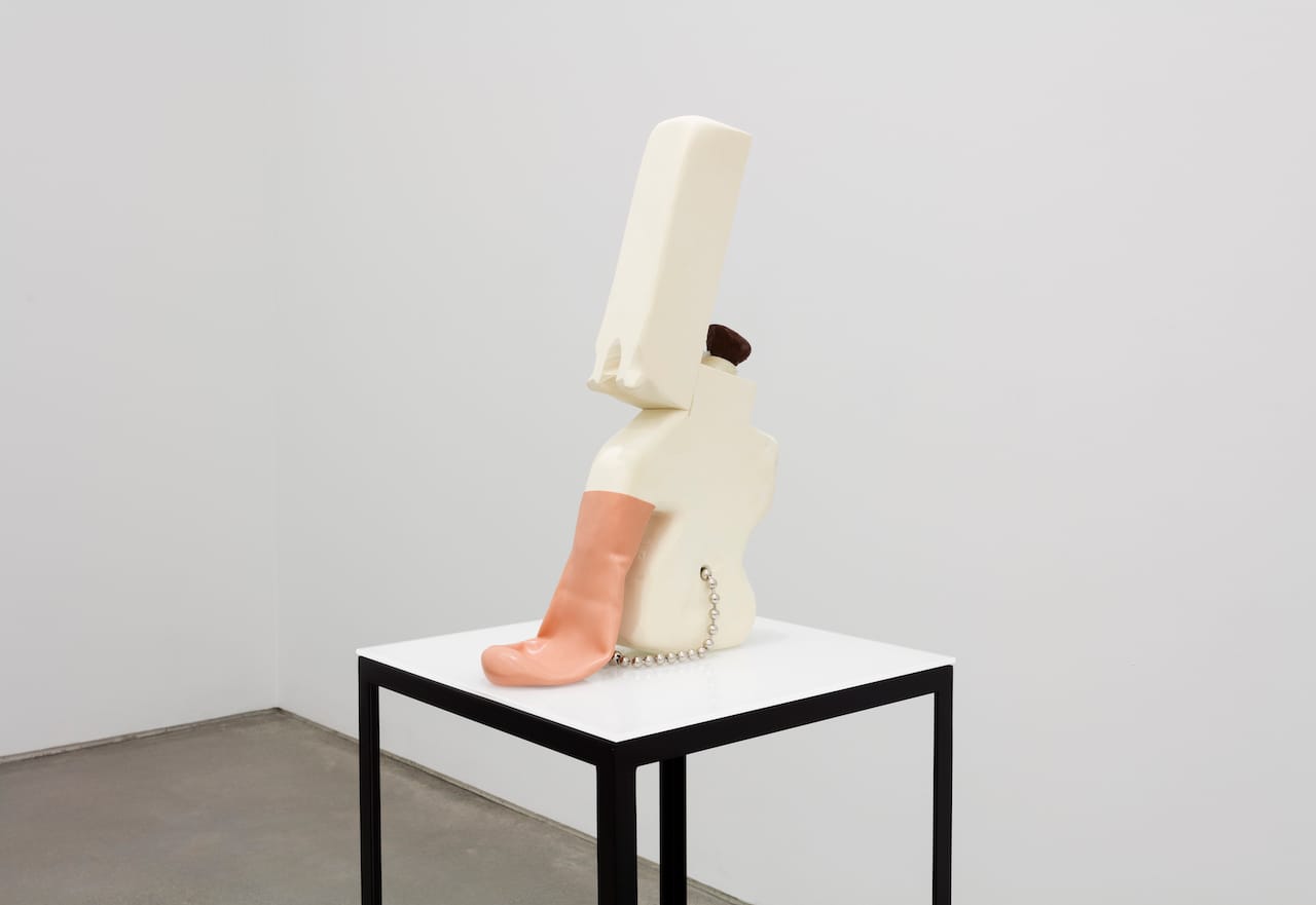 Ross Knight, "BeadChain (Skin Replacement) Stand" (2015), urethane, silicone, metal, rawhide, 23 x 12 x 6 in