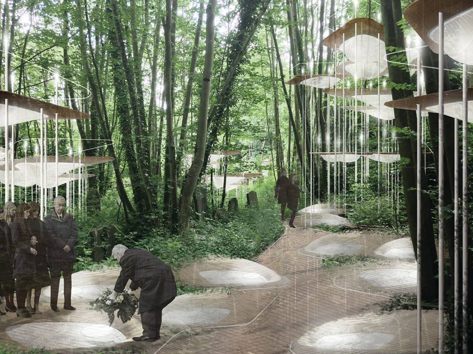 The "Sylvan Constellation" designed by the Death Lab at Columbia University's Graduate School of Architecture, Planning and Preservation, imagining a cemetery illuminated by the dead (courtesy Death Lab)