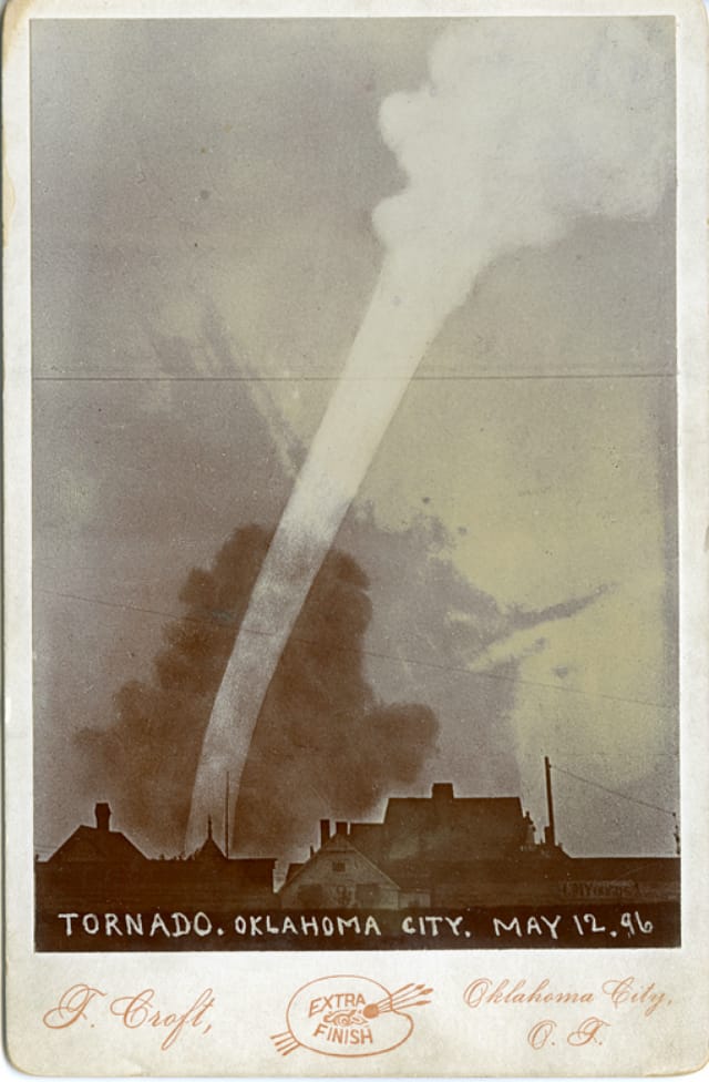 Tornado photographed by Thomas Croft in Oklahoma City (May 12, 1896) (courtesy University of Tulsa Special Collections and University Archives)