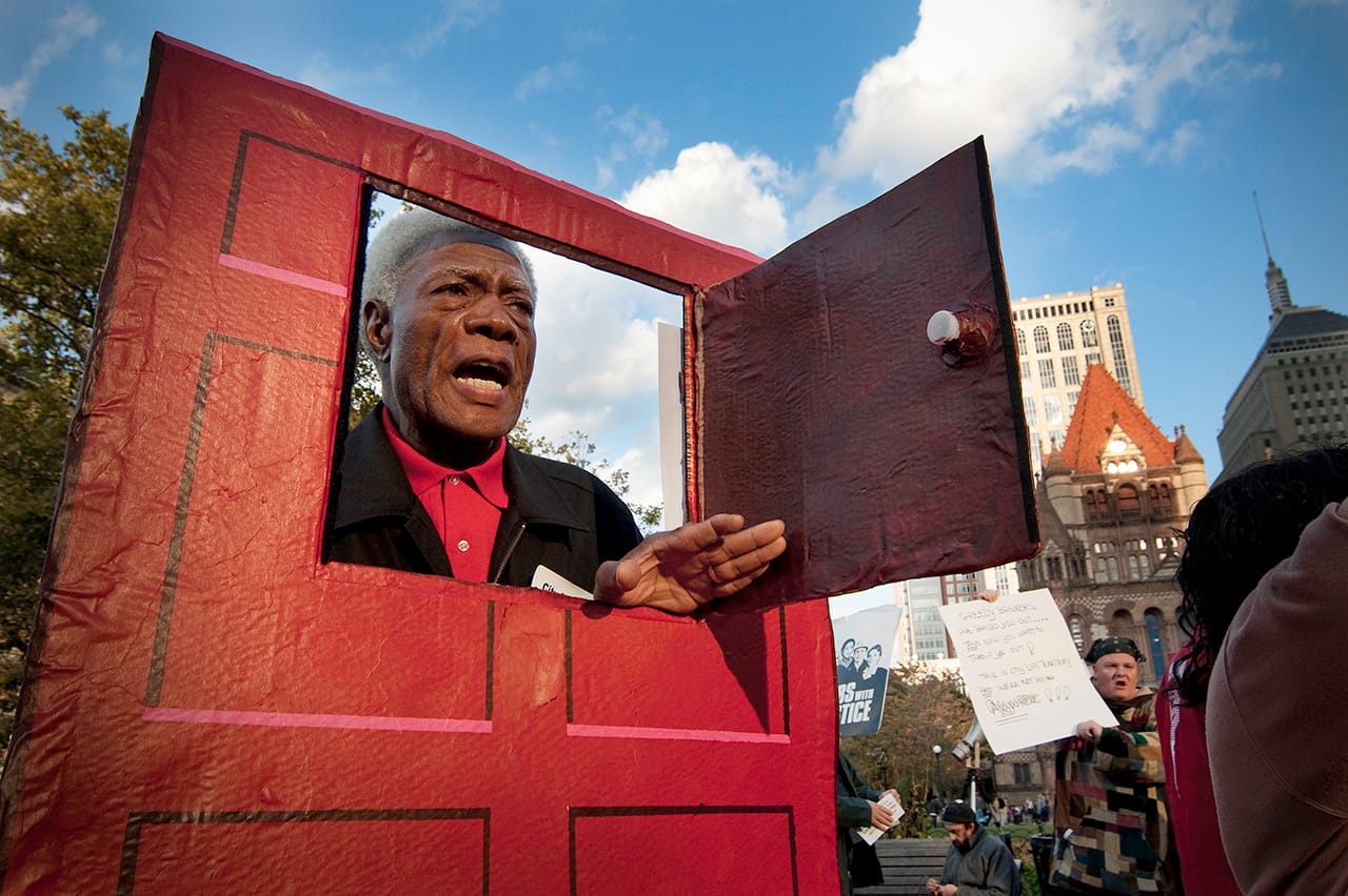 Photo from performance of "We Shall Not Be Moved," AgitArte in collaboration with City Life/Vida Urbana, Boston, 2010 (Photo by Kelly Creedon, reproduced with permission from publisher)