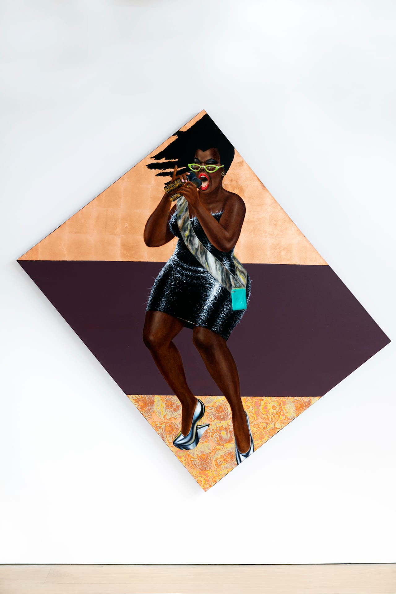Barkley L. Hendricks, "Anthem" (2015), mixed media including copper leaf, combination leaf, oil, and acrylic on canvas, 75 x 77 in (©Barkley L. Hendricks, courtesy of the artist and Jack Shainman Gallery, New York)