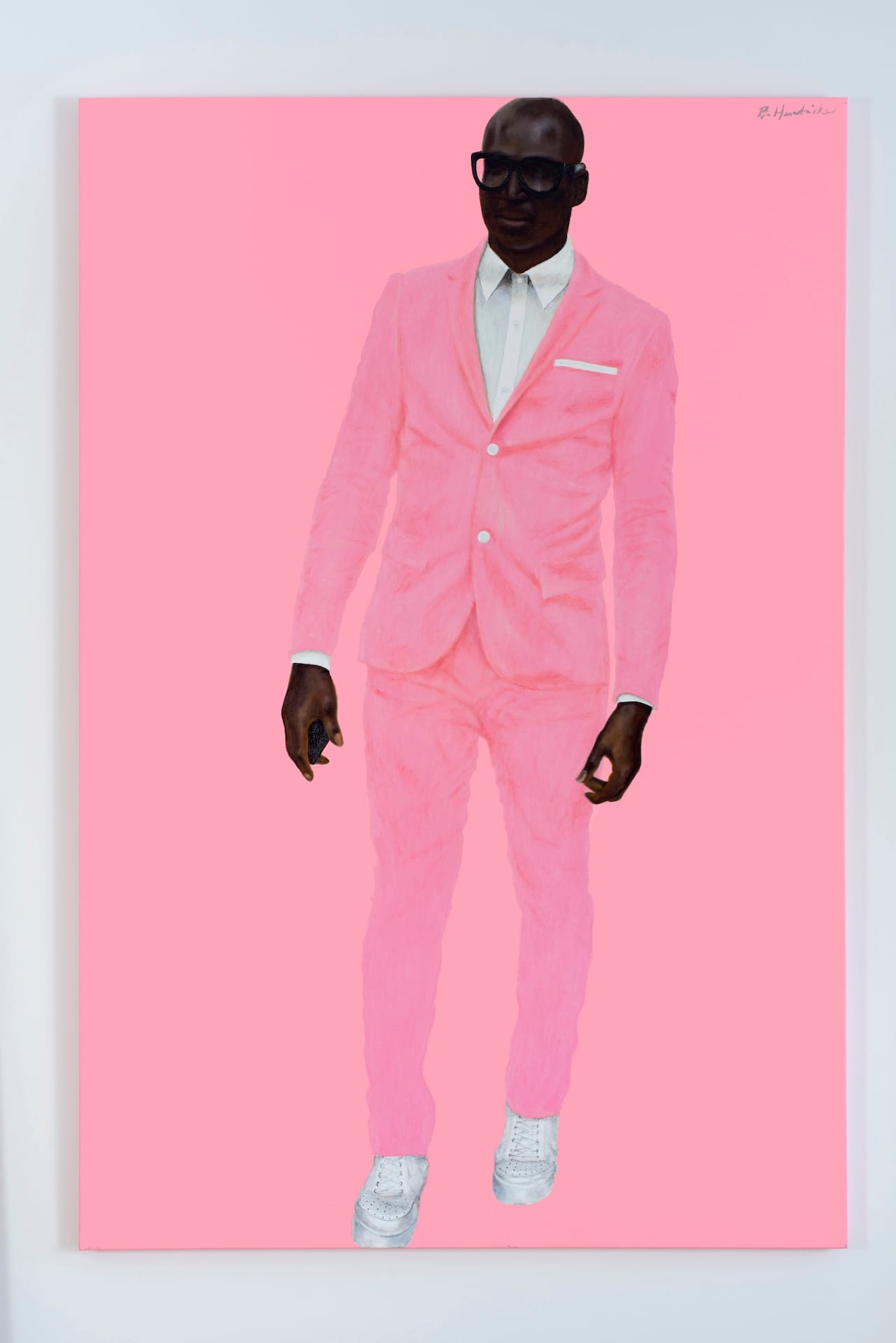 Barkley L. Hendricks, "Photo Bloke" (2016), oil and acrylic on linen, 72 x 48 in (©Barkley L. Hendricks, courtesy of the artist and Jack Shainman Gallery, New York)